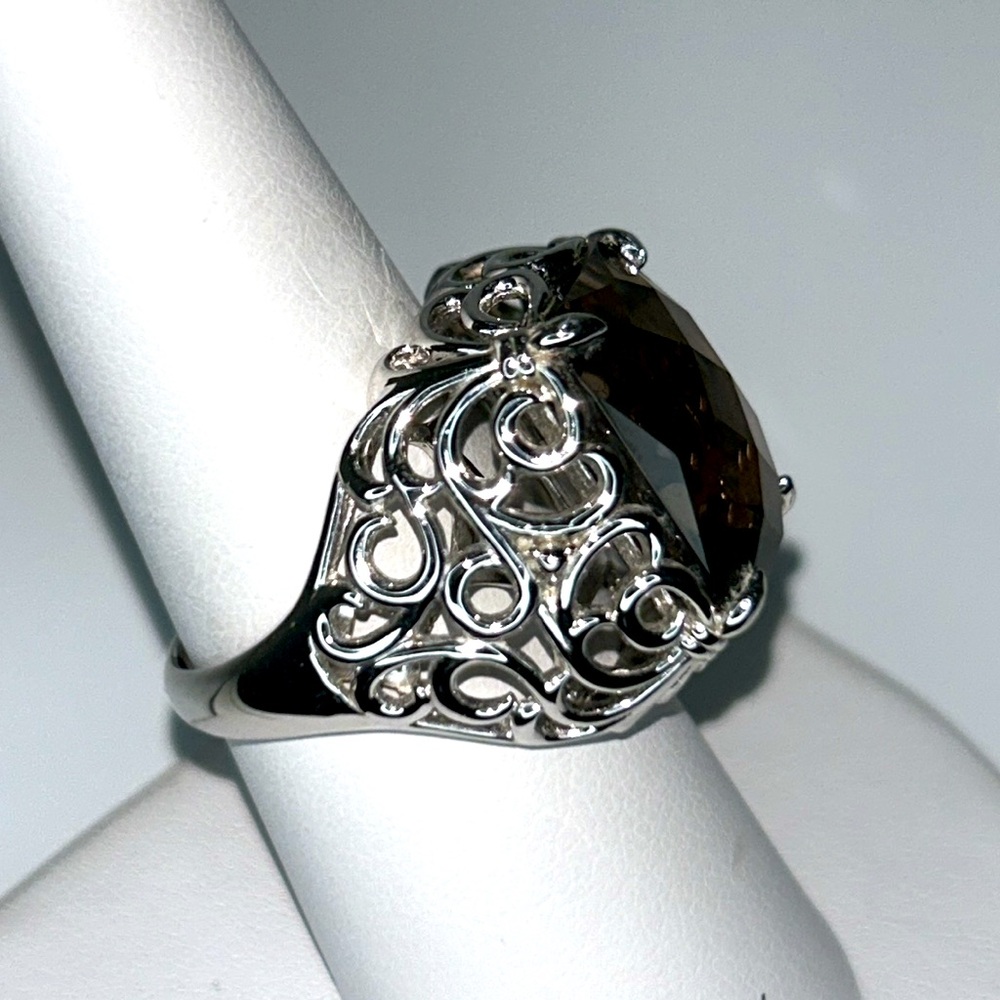 NWOT Sterling Silver Smoky Quartz Designer Free Form Ring Modern - Picture 3 of 9